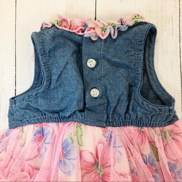 BOGO DDG Darlings Denim & Pink Tulle Flower Print Dress Size 3-6 Months - Picture 7 of 13
